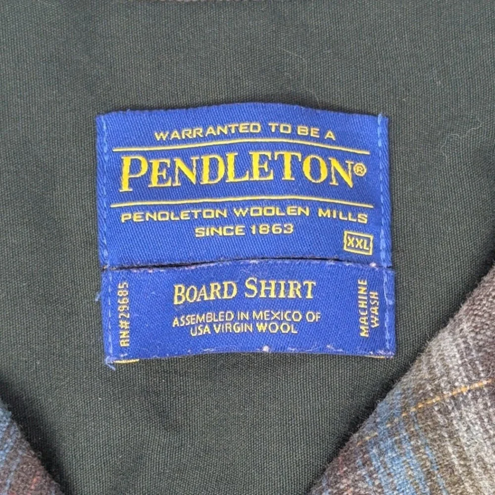 Pendleton Board‎ Shirt Wool Plaid Long Sleeve Men's XXL Elbow Patch